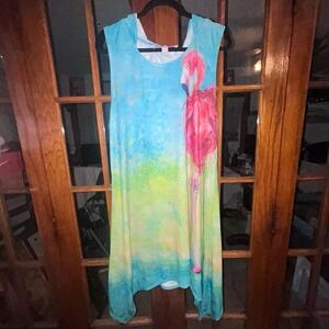 Leoma Lovegrove Tunic Hoodie Dress Sz XL Flamingo Pullover Sharkbite Beach EUC